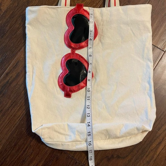Bath & Body Works Canvas Tote Bag Heart Sunglasses Zip Top Shopper Purse - Picture 7 of 8